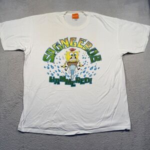 Vintage 2002 Y2K Nickelodeon SpongeBob SquarePants T-Shirt Tee XL White Hammered